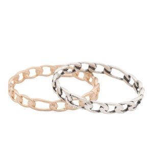AllSaints Set of 2 Frozen Chain Rings Gold and Silver Tone Ring Size 8 New